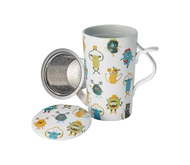 Jumbo Theebeker "Happy Monsters" met RVS Filter & Deksel – 0,4L